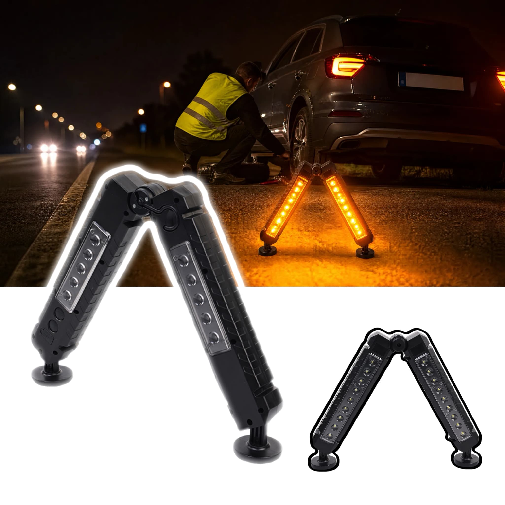 Foldable Rechargeable LED Work Light with Amber Warning Light