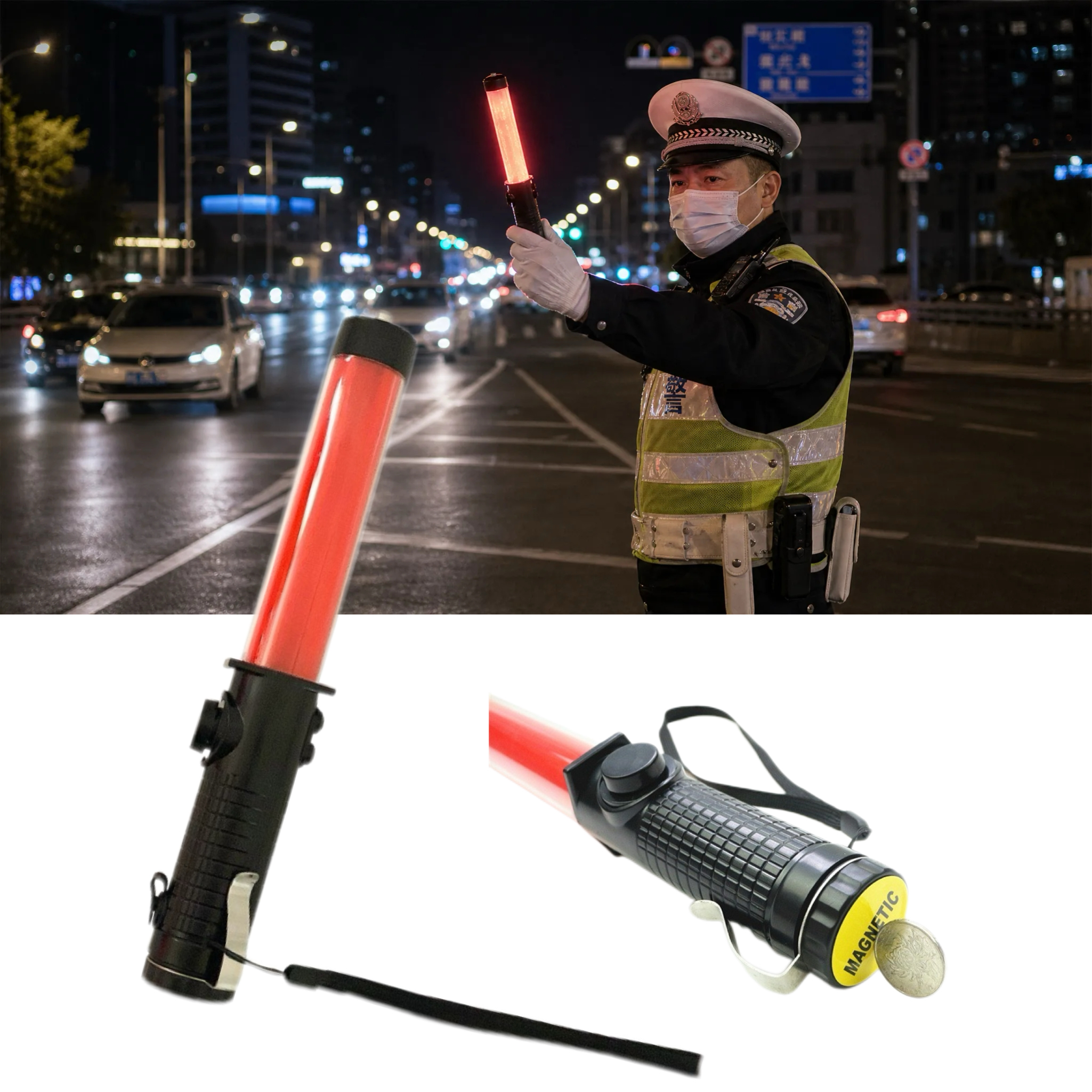 LED Traffic Warning Baton with Alarm