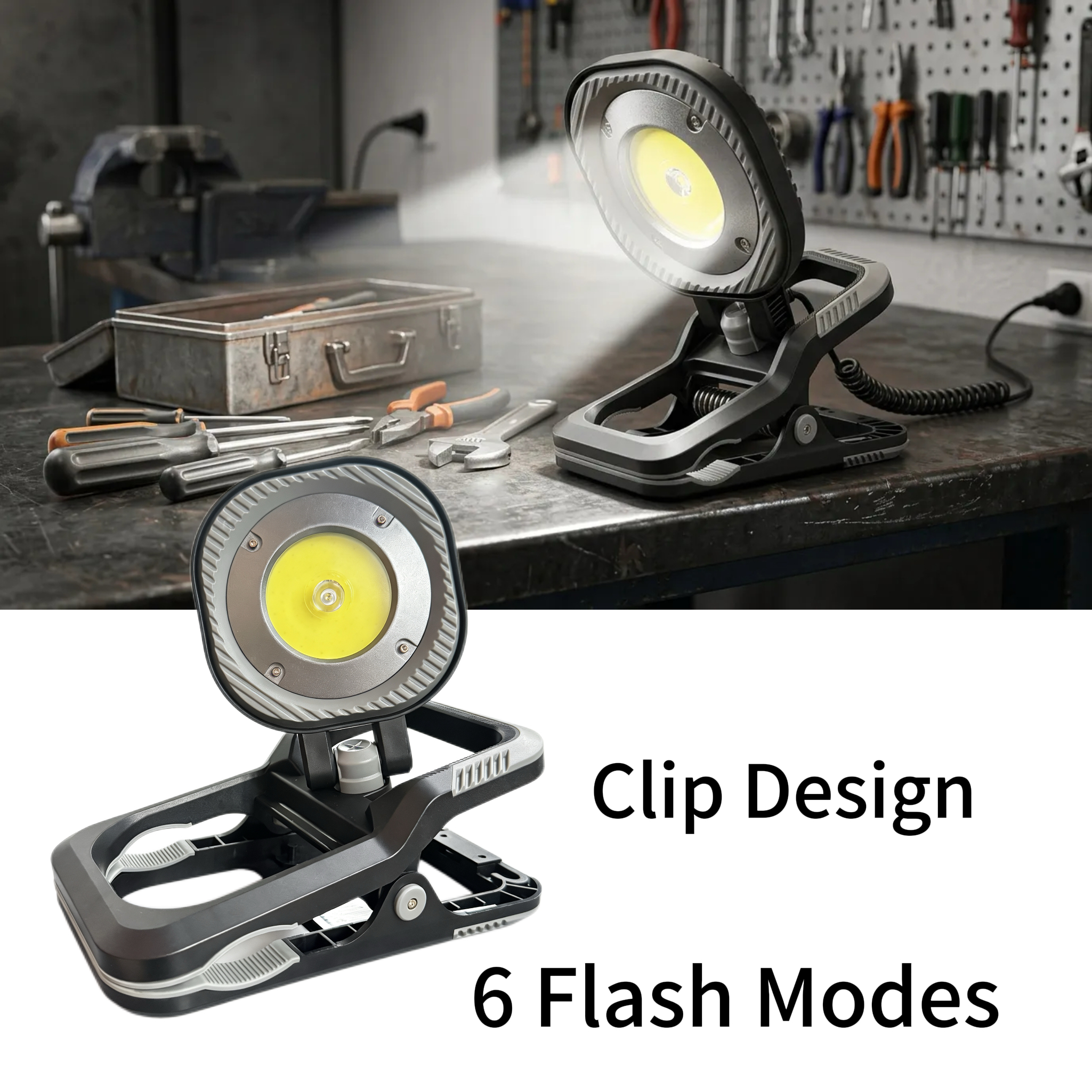 Rechargeable COB LED Work Light with Red Warning Flash